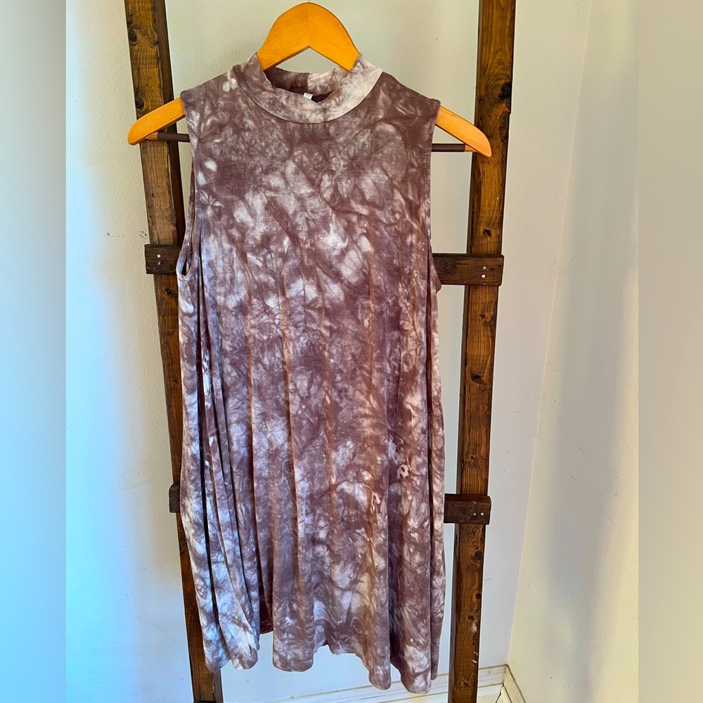 Mittoshop Brown Tie Dye Tunic Dress Sleeveless High Neck womens small